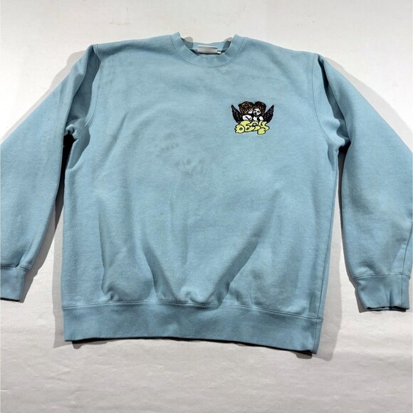 OBEY Cherub Crew Blue Angle Embroidered Pullover Cotton Sweatshirt Sz M Stains - Picture 2 of 13